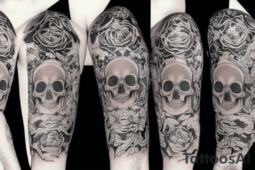 Sleeve tattoo, skull, flowers, math, science, patterns tattoo idea