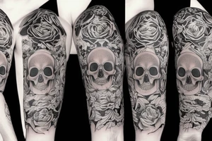 Sleeve tattoo, skull, flowers, math, science, patterns tattoo idea