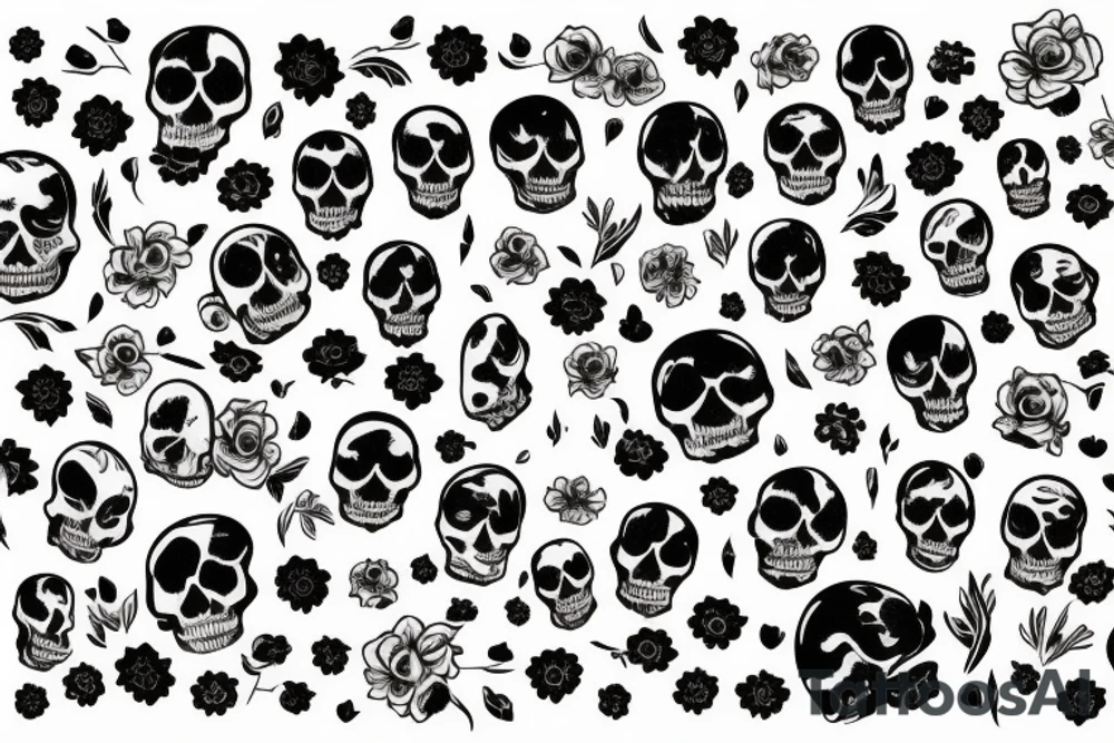 Sleeve tattoo, skull, flowers, math, science, patterns tattoo idea