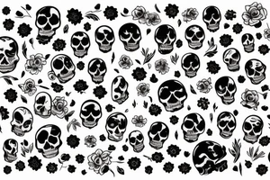 Sleeve tattoo, skull, flowers, math, science, patterns tattoo idea