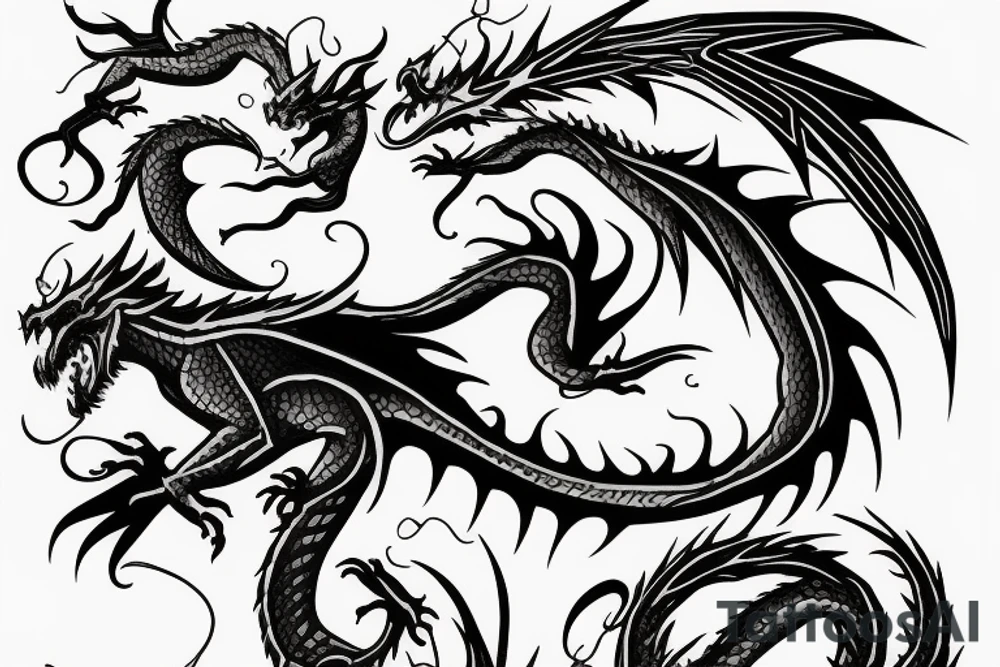 dragon with lighting and swords tattoo idea