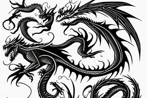 dragon with lighting and swords tattoo idea