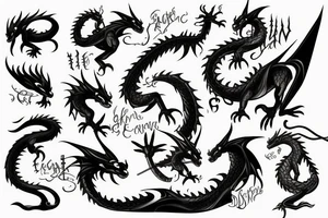 dragon with lighting and swords tattoo idea
