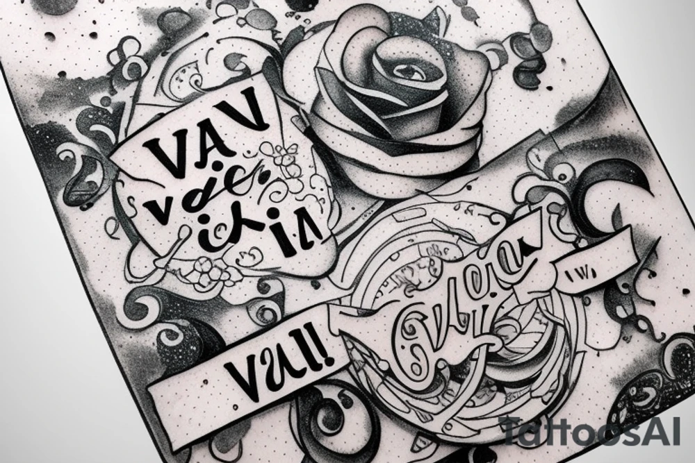 In typewriter font, quote "veni, vidi, vici" with galaxy art surrounding it tattoo idea