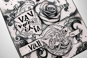 In typewriter font, quote "veni, vidi, vici" with galaxy art surrounding it tattoo idea