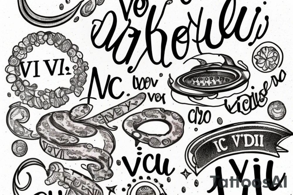 In typewriter font, quote "veni, vidi, vici" with galaxy art surrounding it tattoo idea