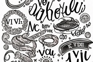 In typewriter font, quote "veni, vidi, vici" with galaxy art surrounding it tattoo idea