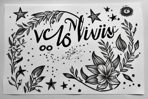 In typewriter font, quote "veni, vidi, vici" with star gazing lilies and  surrounding it tattoo idea