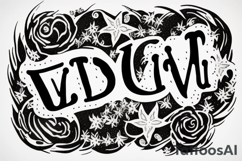 In typewriter font, quote "veni, vidi, vici" with star gazing lilies and  surrounding it tattoo idea