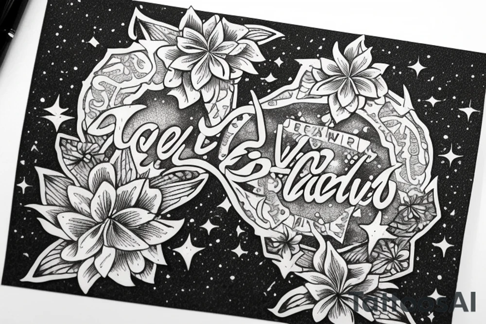 In typewriter font, quote "veni, vidi, vici" with star gazing lilies and  surrounding it tattoo idea