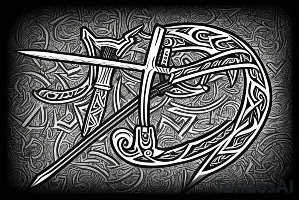 Small sword with thorns wrapping around the blade and runic letters in the middle of the blade tattoo idea