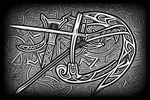 Small sword with thorns wrapping around the blade and runic letters in the middle of the blade tattoo idea