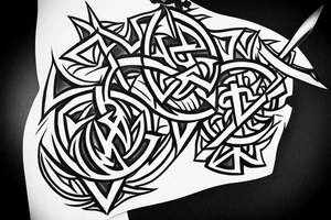 Small sword with thorns wrapping around the blade and runic letters in the middle of the blade tattoo idea