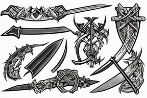 Small sword with thorns wrapping around the blade and runic letters in the middle of the blade tattoo idea