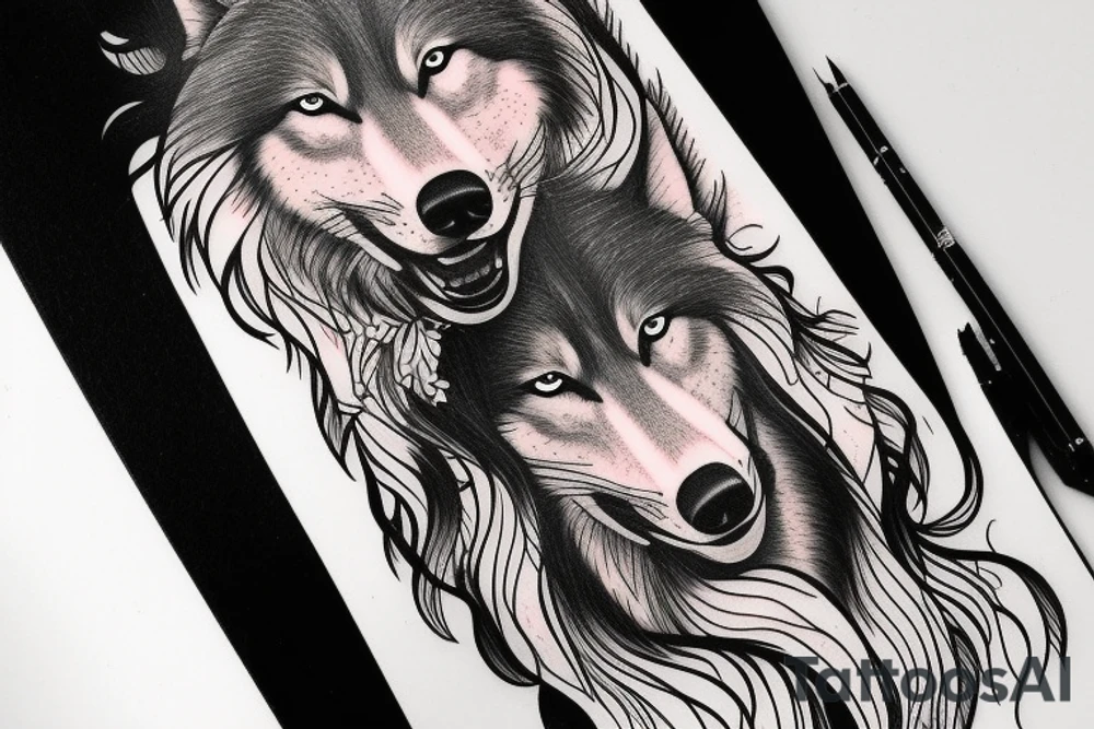 Half woman half wolf tattoo idea