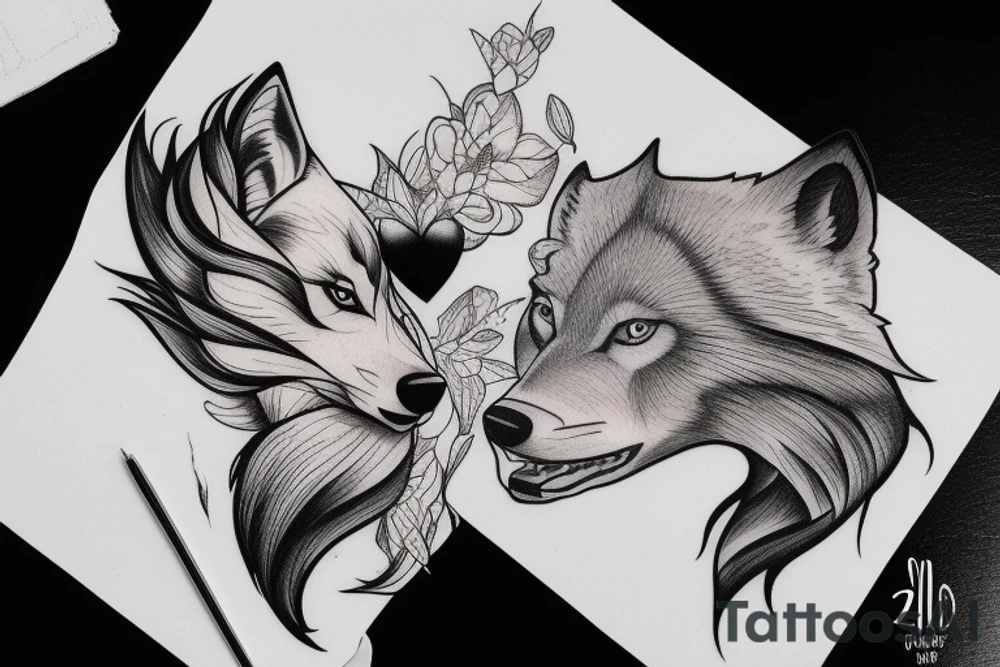 Half woman face half wolf face tattoo idea