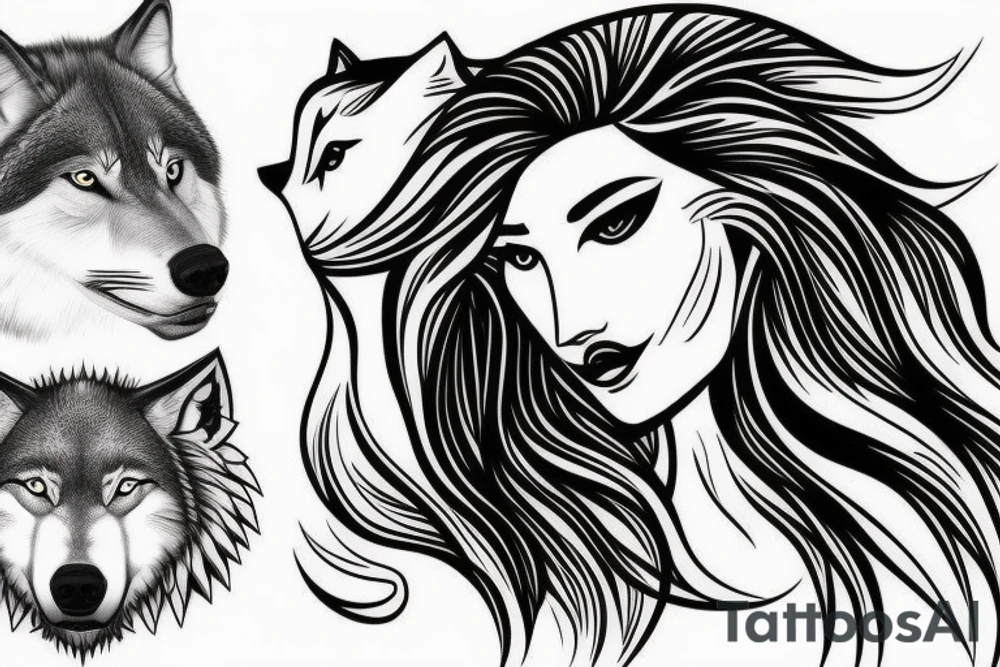 Half woman face half wolf face tattoo idea