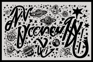 In typewriter font, quote "veni, vidi, vici" with stars and planets surrounding it tattoo idea