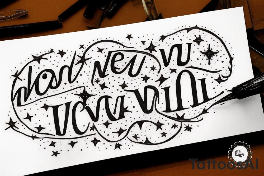 In typewriter font, quote "veni, vidi, vici" with stars and planets surrounding it tattoo idea