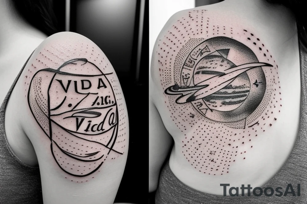 In typewriter font, quote "veni, vidi, vici" with stars and planets surrounding it tattoo idea