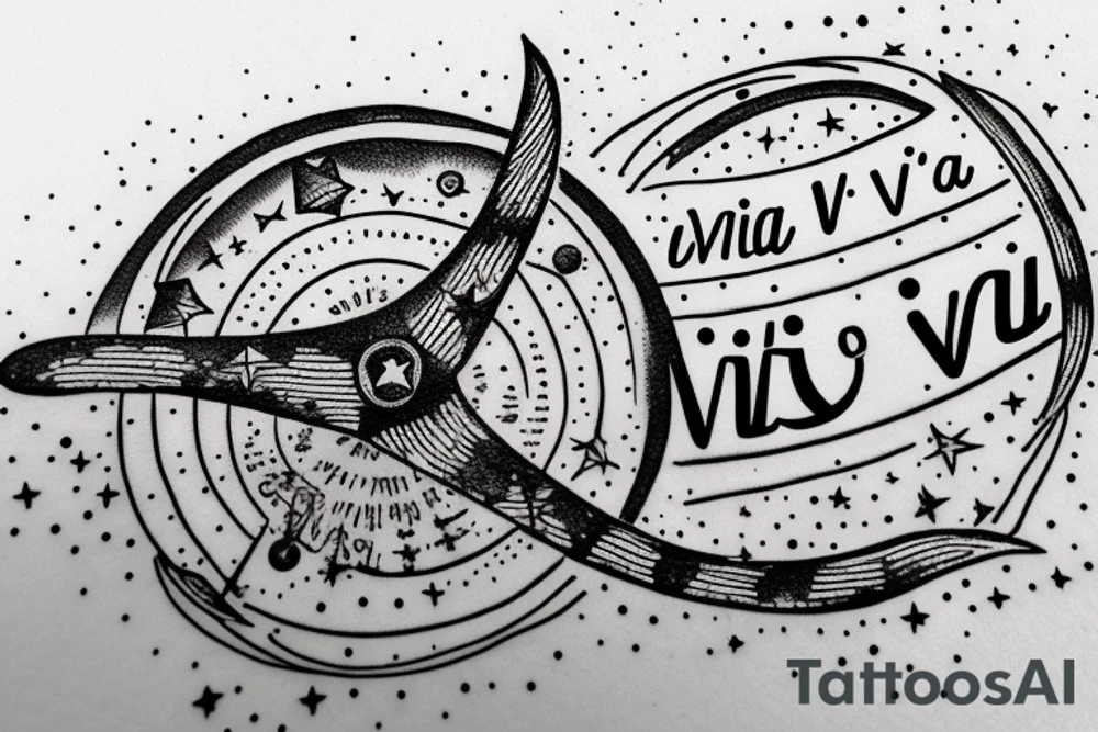 In typewriter font, quote "veni, vidi, vici" with stars and planets surrounding it tattoo idea