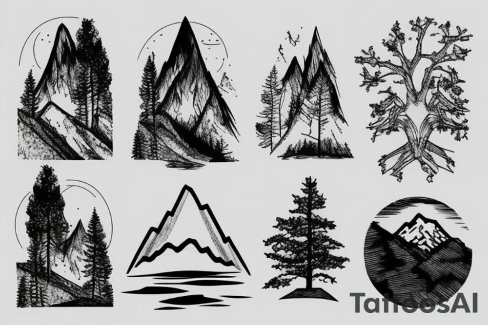 forest trees with a mountain in the background tattoo idea