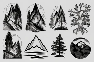 forest trees with a mountain in the background tattoo idea