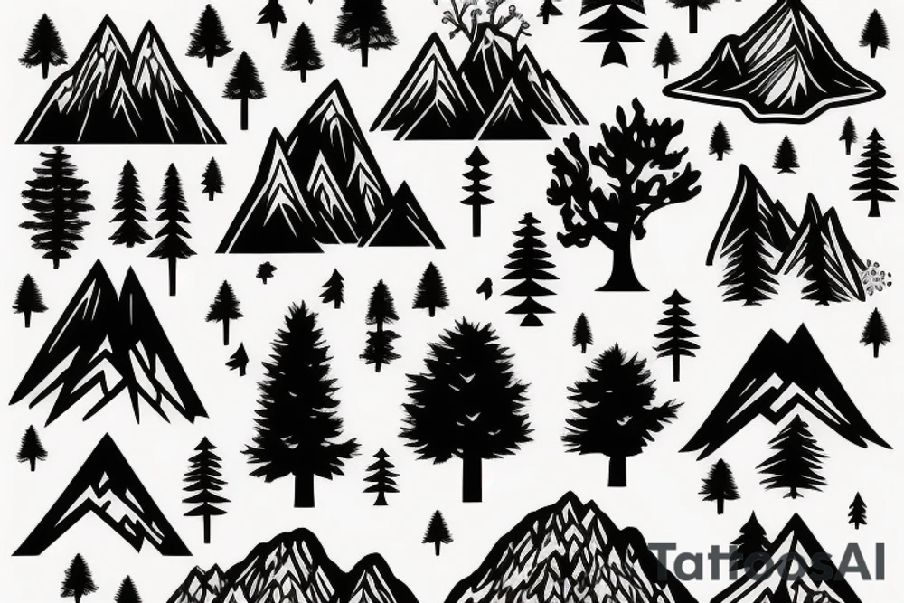 many trees with a mountain in the background tattoo idea