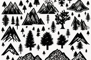 many trees with a mountain in the background tattoo idea