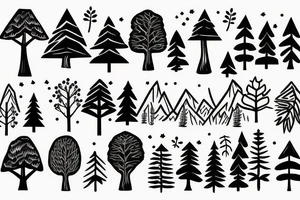 many trees with a mountain in the background tattoo idea