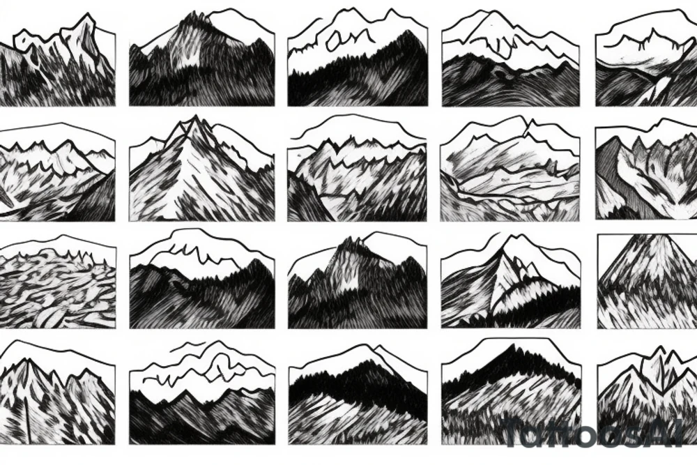 many trees with a mountain in the background tattoo idea