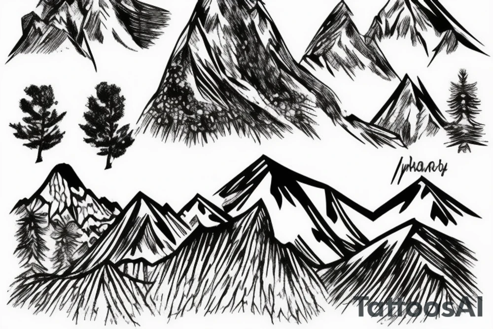 many trees with a mountain in the background tattoo idea