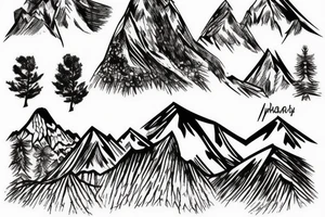 many trees with a mountain in the background tattoo idea