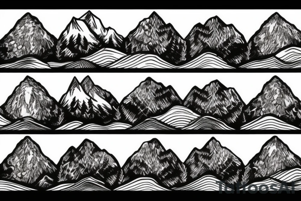 many trees with a mountain in the background tattoo idea