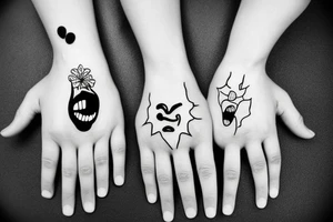 Strectched hand fully black but there is an unhappy mouth that is white tattoo idea