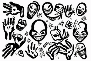 Strectched hand fully black but there is an unhappy mouth that is white tattoo idea