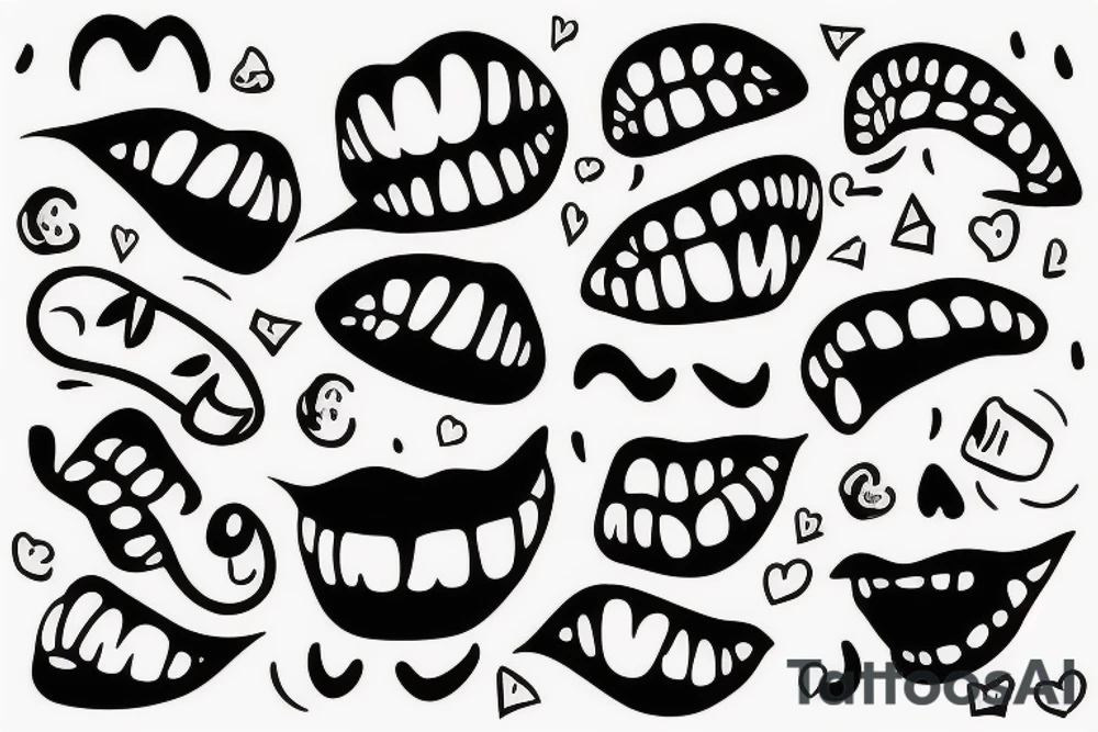 Strectched hand fully black but there is an unhappy mouth that is white very small tattoo idea