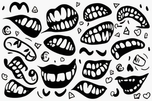 Strectched hand fully black but there is an unhappy mouth that is white very small tattoo idea