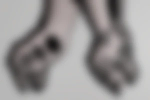 Strectched hand fully black but there is an unhappy mouth that is white very small tattoo idea