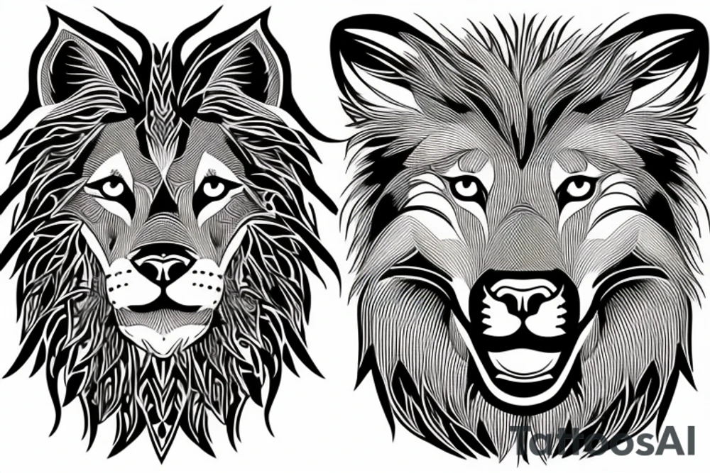 Lion and wolf tattoo idea