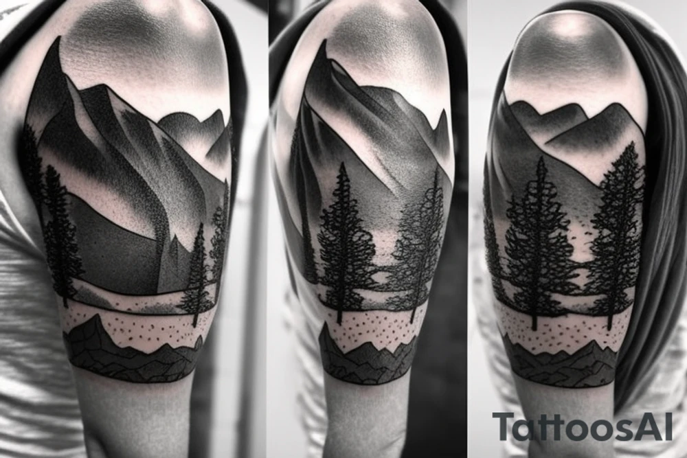 A mountain range but the first part of the mountain range is the background of an hourglass. The rest of the mountain range has a 7 underneath of it representing a week, a 30 underneath of it representing a month and 365 underneath of it representing a year. tattoo idea