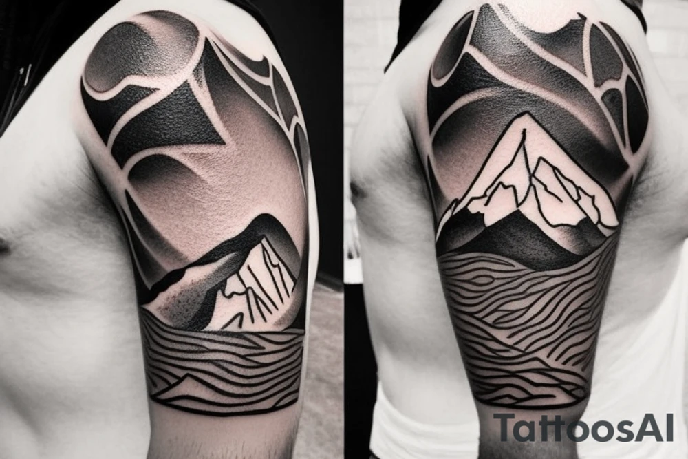 A mountain range but the first part of the mountain range is the background of an hourglass. The rest of the mountain range has a 7 underneath of it representing a week, a 30 underneath of it representing a month and 365 underneath of it representing a year. tattoo idea