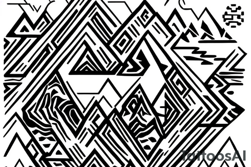 A mountain range but the first part of the mountain range is the background of an hourglass. The rest of the mountain range has a 7 underneath of it representing a week, a 30 underneath of it representing a month and 365 underneath of it representing a year. tattoo idea