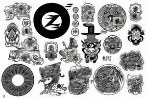 Black and white Japanese elements in the style of tattoo idea