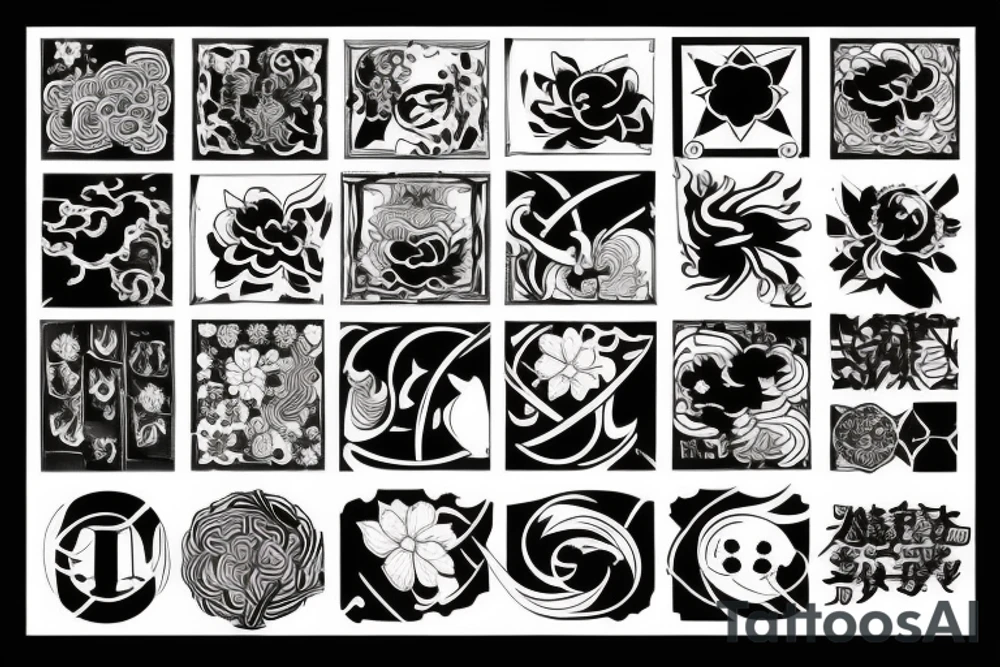 Black and white Japanese elements in the style of tattoo idea