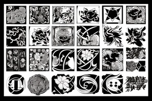 Black and white Japanese elements in the style of tattoo idea