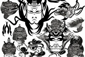 Samurai, koi fish, bonsai tree, hannya mask tattoo idea