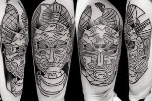 Samurai, koi fish, bonsai tree, hannya mask tattoo idea