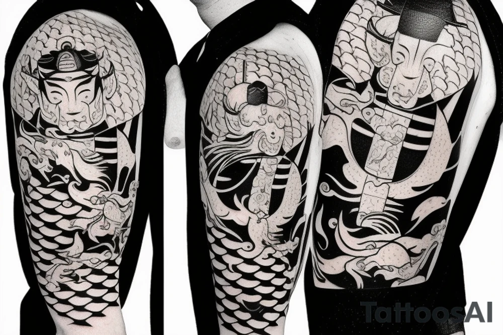 Samurai, koi fish, bonsai tree, hannya mask tattoo idea