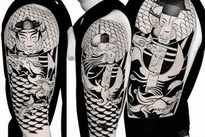 Samurai, koi fish, bonsai tree, hannya mask tattoo idea